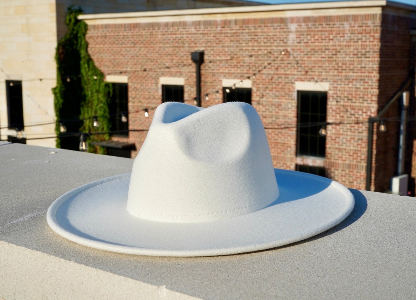 A white color wide brim fedora.