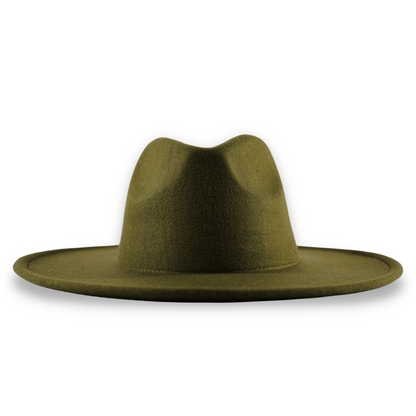 Olive green wide brim fedora.